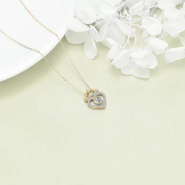 Collier à pendentif couronne et cœur en or 14K à zircon cubique-4