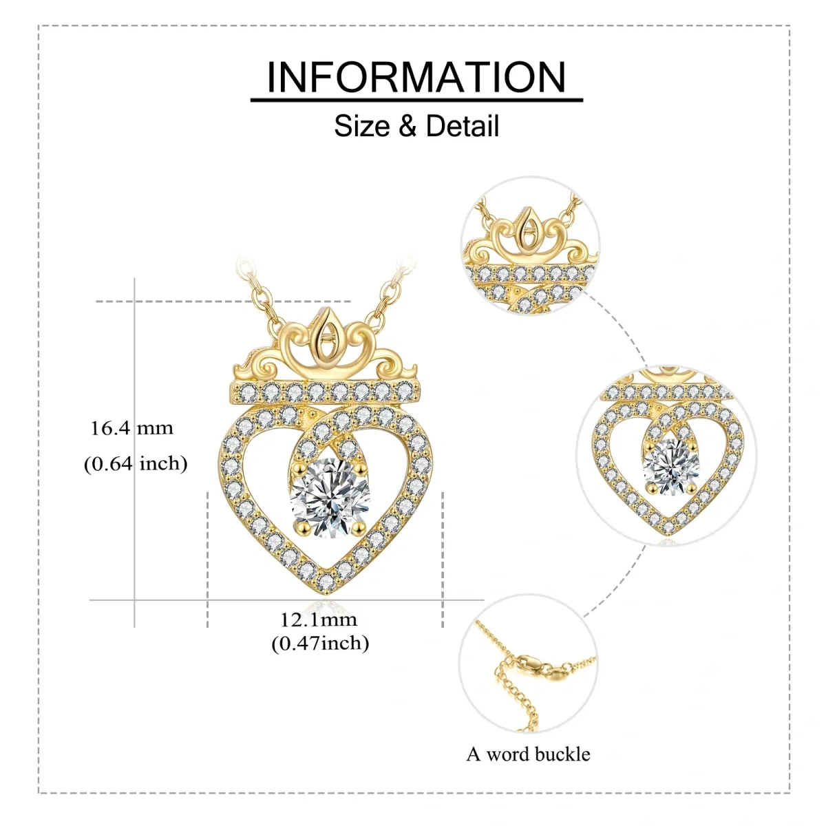 10K Gold Circular Shaped Cubic Zirconia Crown & Heart Pendant Necklace-6