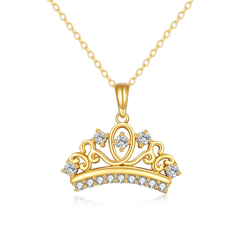 10K Gold Circular Shaped Cubic Zirconia The Crown Pendant Necklace-16
