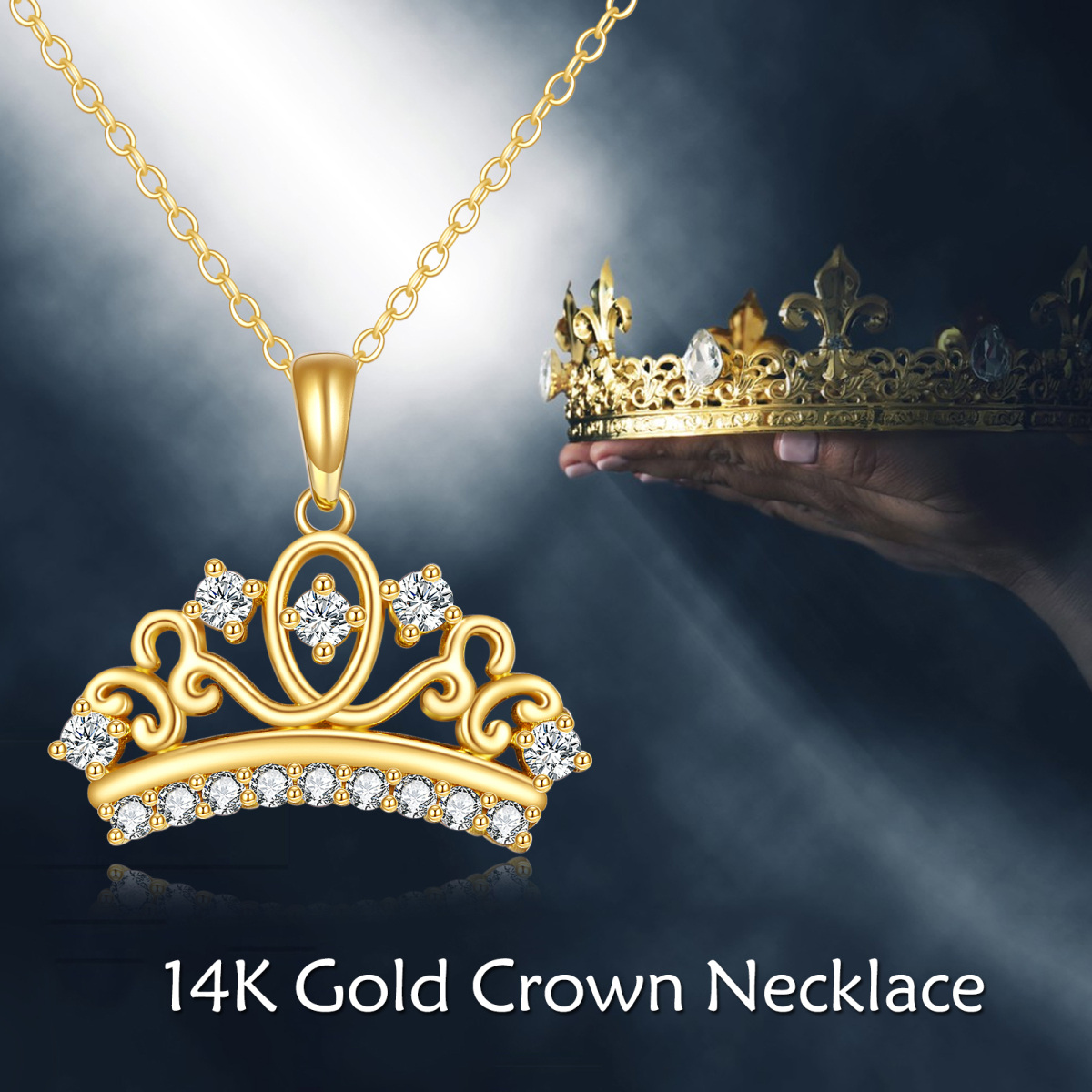 10K Gold Circular Shaped Cubic Zirconia The Crown Pendant Necklace-3