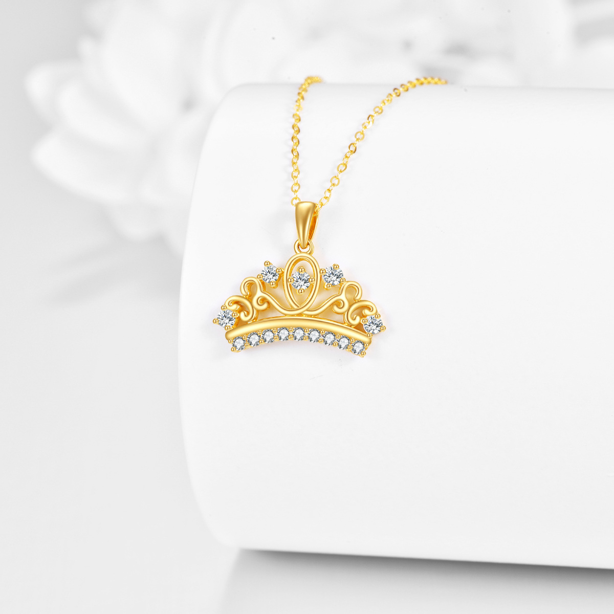 10K Gold Circular Shaped Cubic Zirconia The Crown Pendant Necklace-4