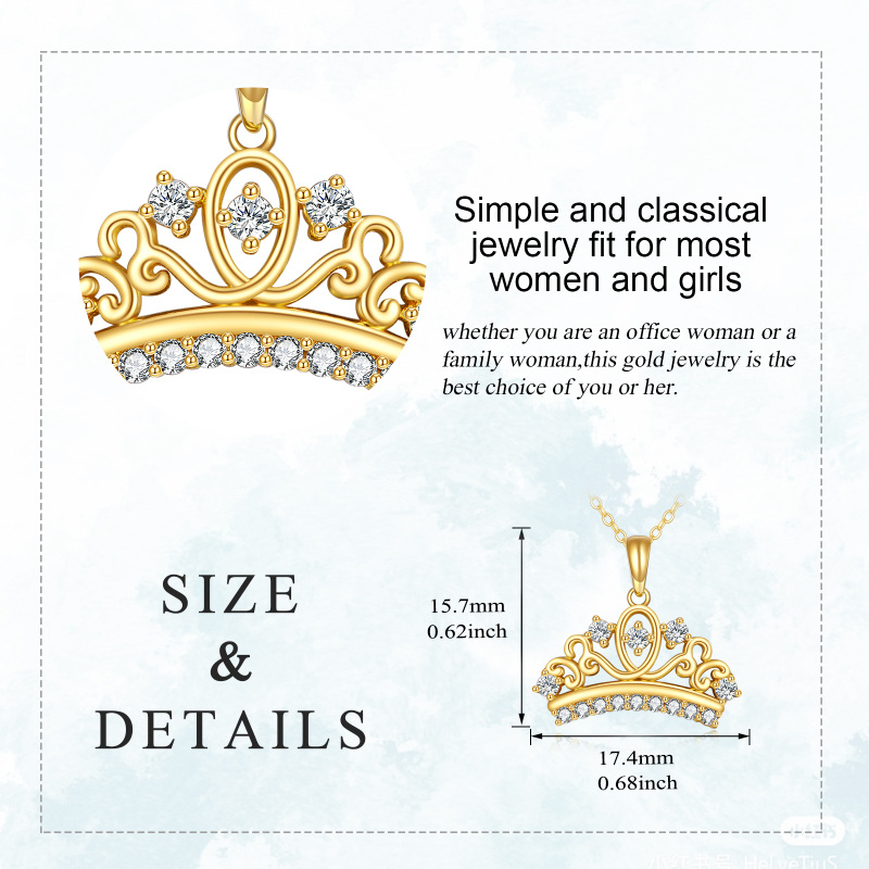 Colar de coroa de ouro 10K para mulheres joias de zircônia cúbica presentes de aniversário em ouro-6