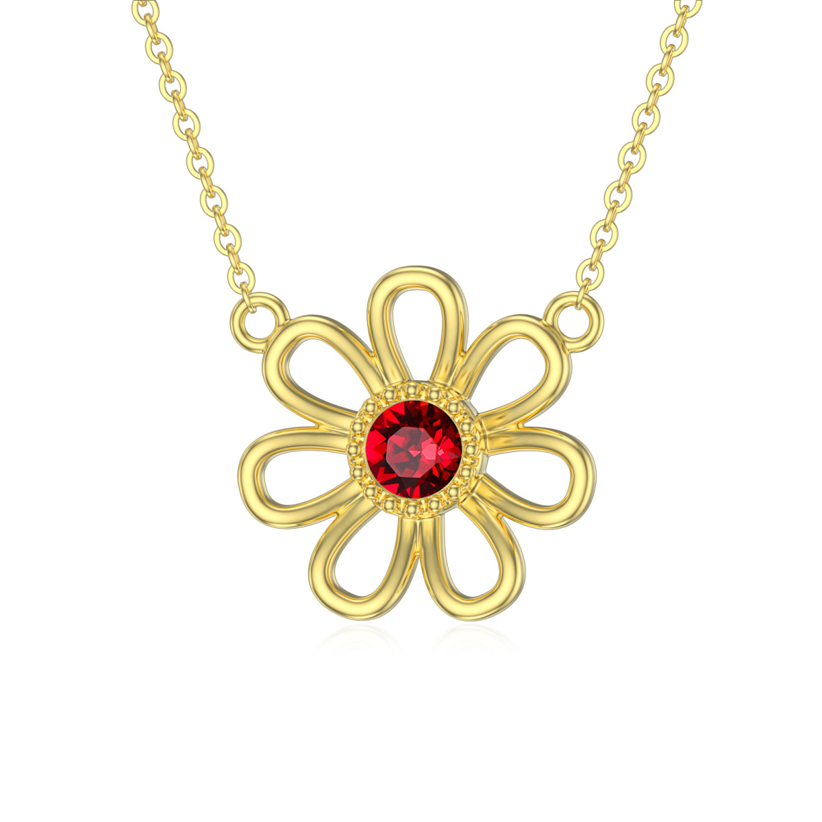 10K Gold Circular Shaped Crystal Daisy Pendant Necklace-1