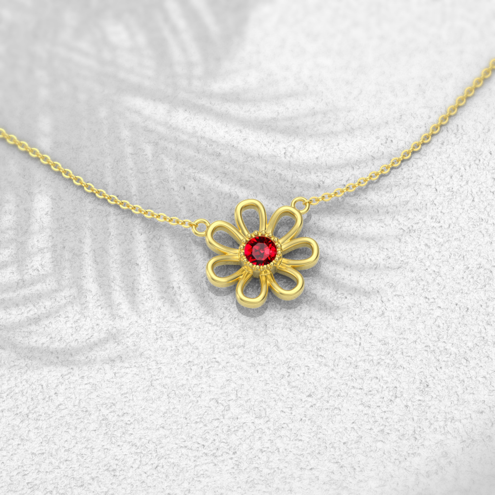 10K Gold Circular Shaped Crystal Daisy Pendant Necklace-3
