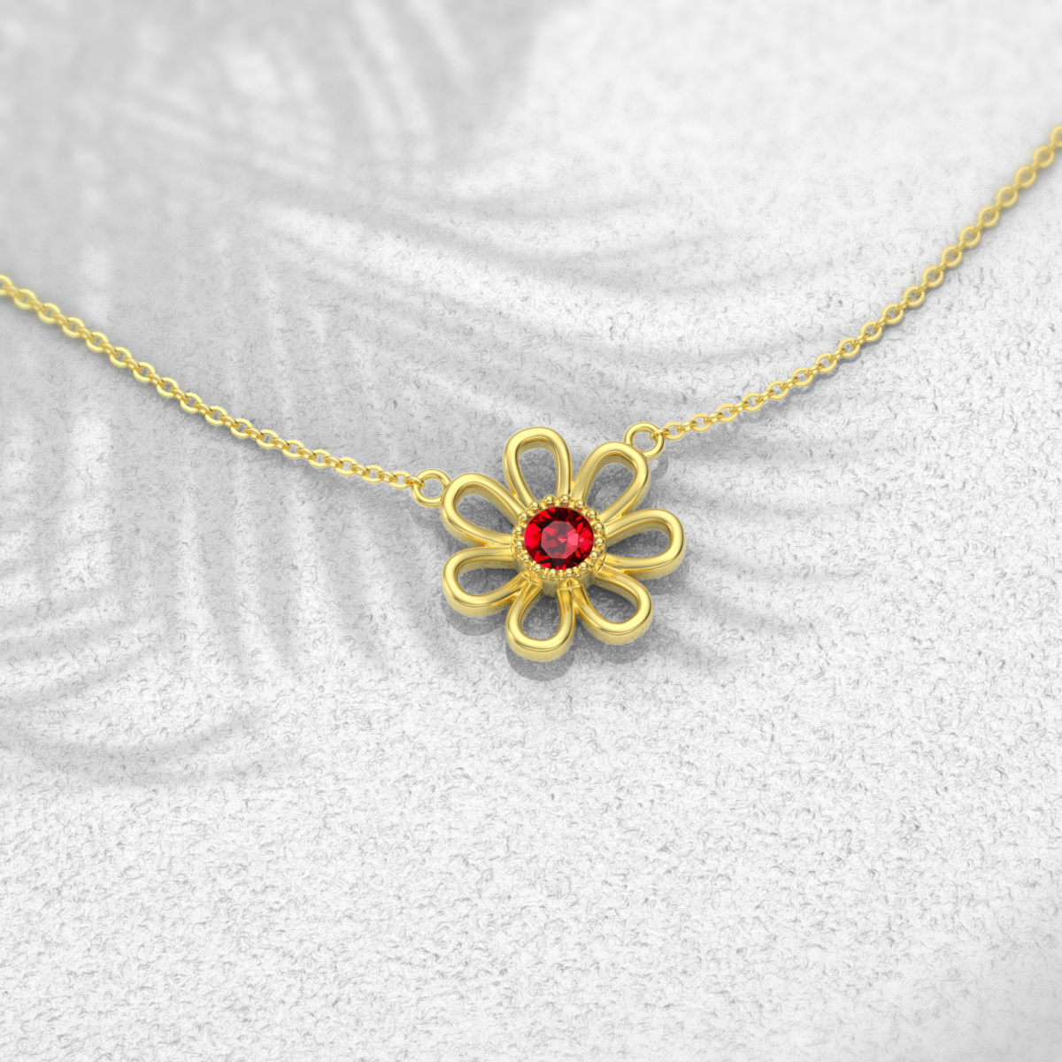 14K Gold Circular Shaped Crystal Daisy Pendant Necklace-3