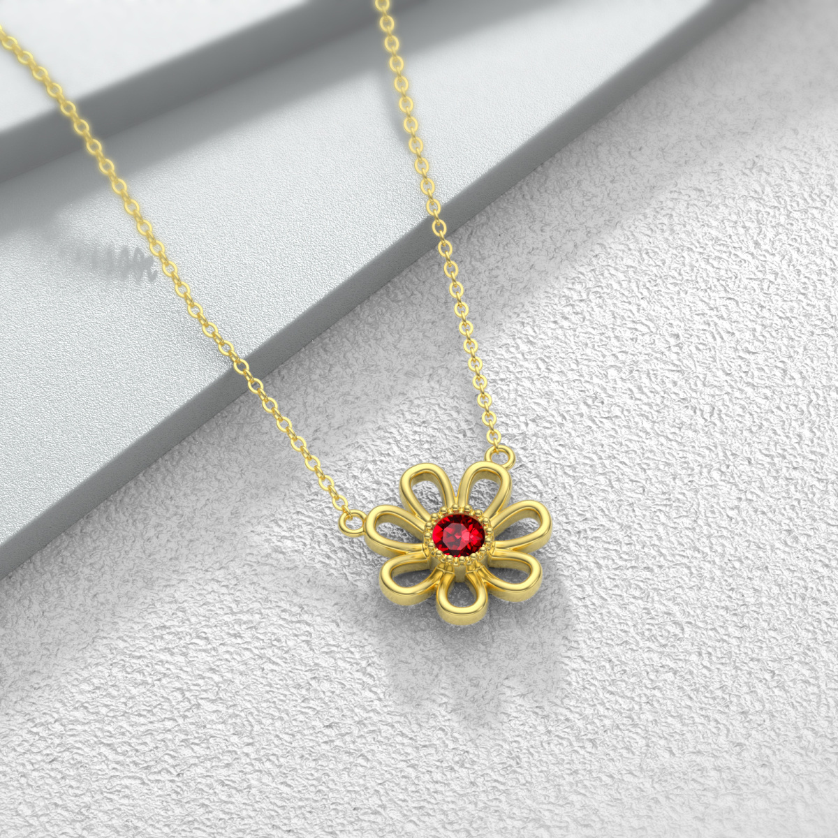 10K Gold Circular Shaped Crystal Daisy Pendant Necklace-4