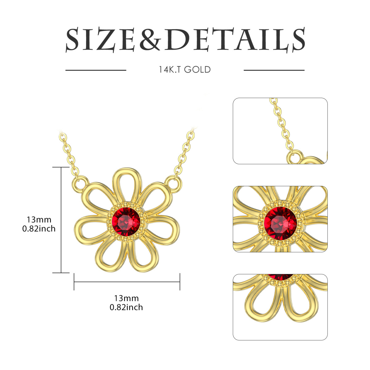 Collier avec pendentif marguerite en or 14K et cristal de forme circulaire-5