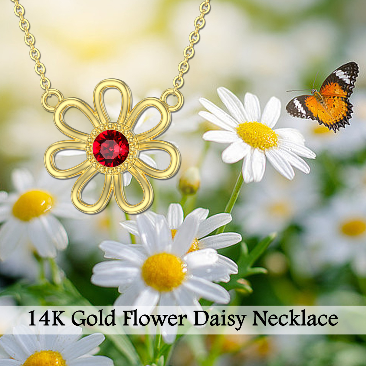 10K Gold Circular Shaped Crystal Daisy Pendant Necklace-6