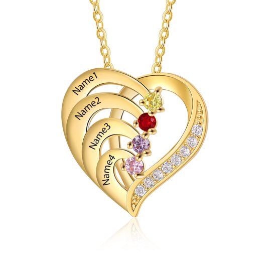 Personalizado 14k ouro sólido cristal coração birthstone gravura nome charme pingentes presentes