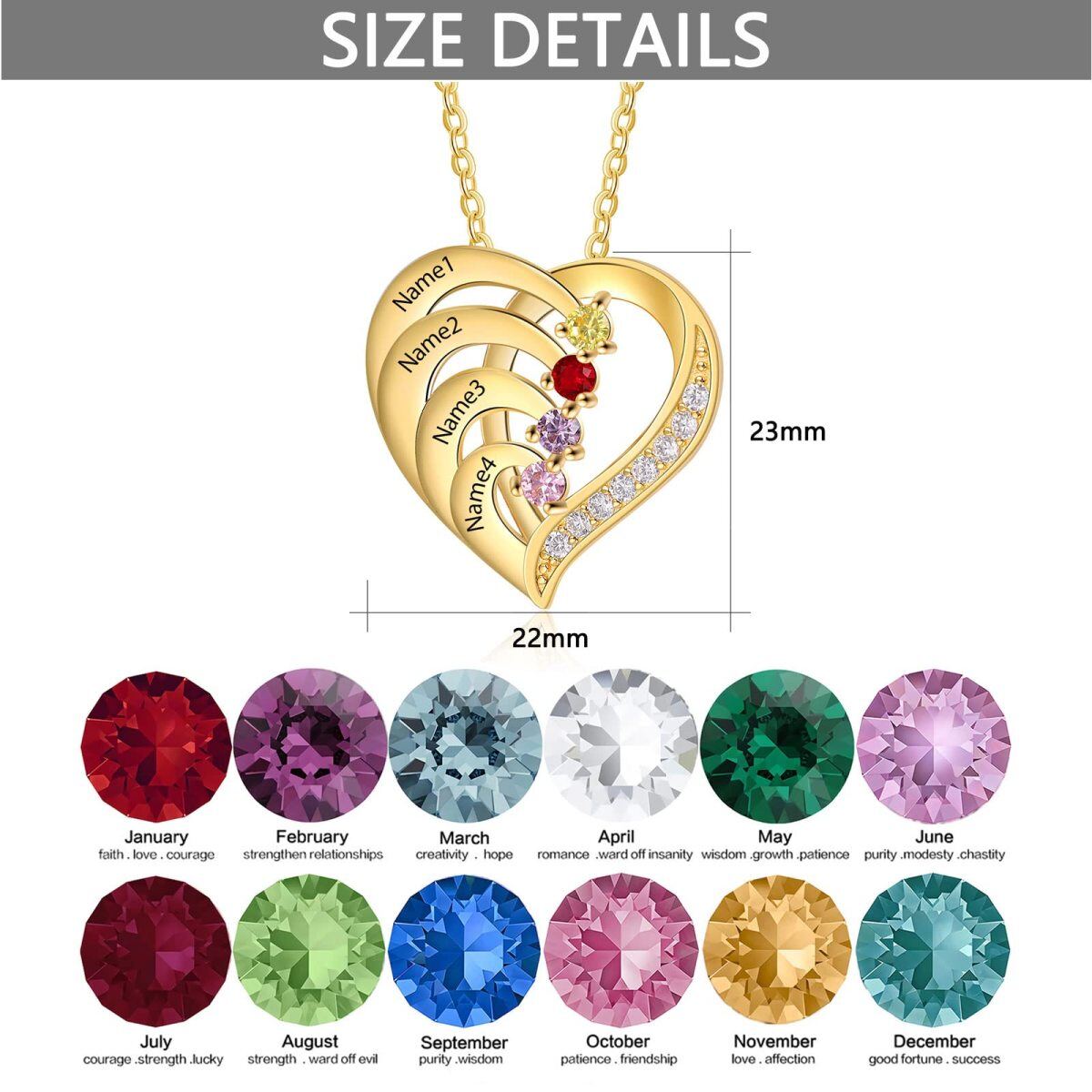 10K Gold Circular Shaped Crystal Personalized Engraving Pendant Necklace-4