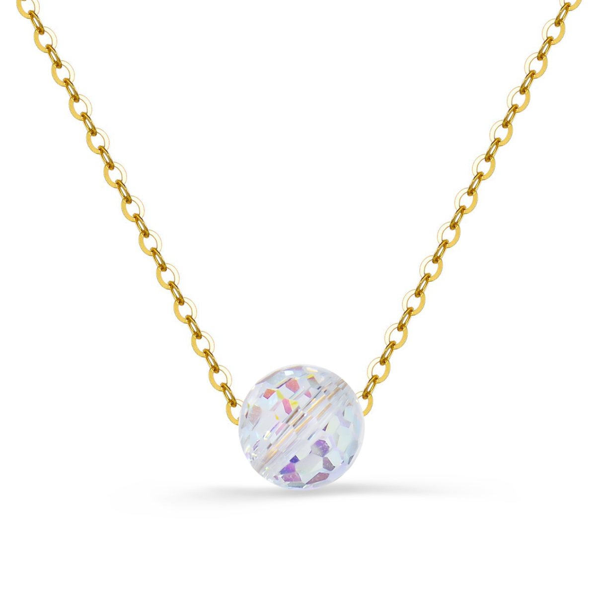 10K Gold Circular Shaped Crystal Spherical Pendant Necklace-1