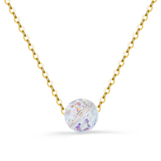 14K Gold Circular Shaped Crystal Spherical Pendant Necklace