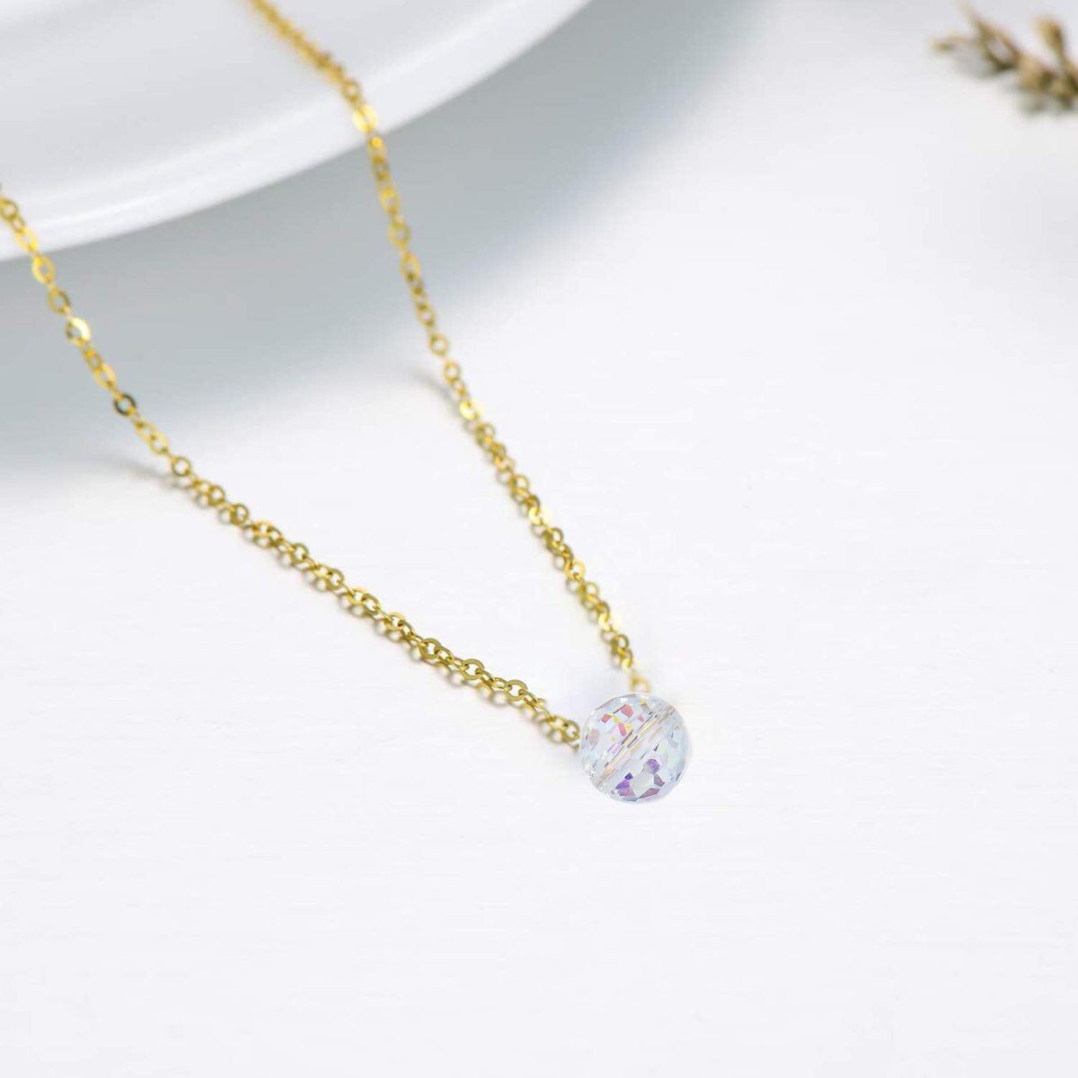 10K Gold Circular Shaped Crystal Spherical Pendant Necklace-3