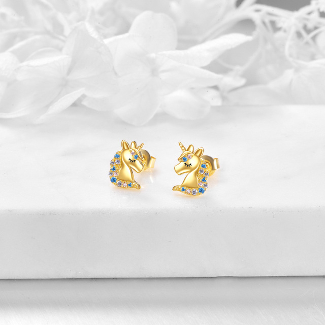 Boucles d'oreilles licorne en or 14K de forme circulaire en cristal-3