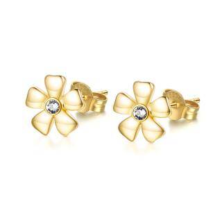 14K Gold Circular Shaped Crystal Wildflowers Stud Earrings-4