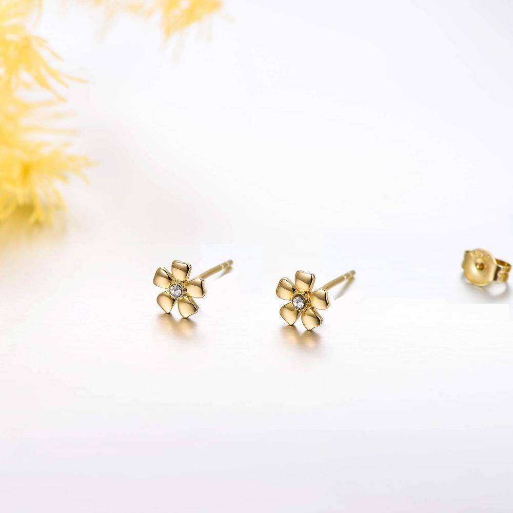 10K Gold Circular Shaped Crystal Wildflowers Stud Earrings-3