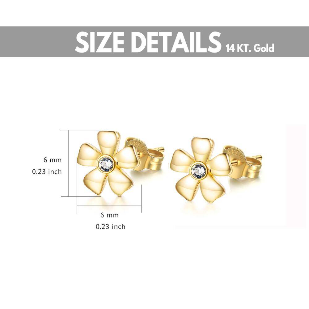 10K Gold Circular Shaped Crystal Wildflowers Stud Earrings-4