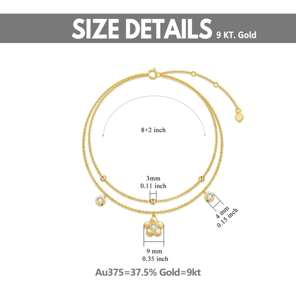 10K Gold Circular Shaped Cubic Zirconia Daisy Multi-layered Anklet-5