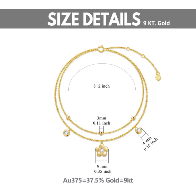 Tornozeleira em ouro 14K com zircónias cúbicas em forma de círculo e várias camadas-5