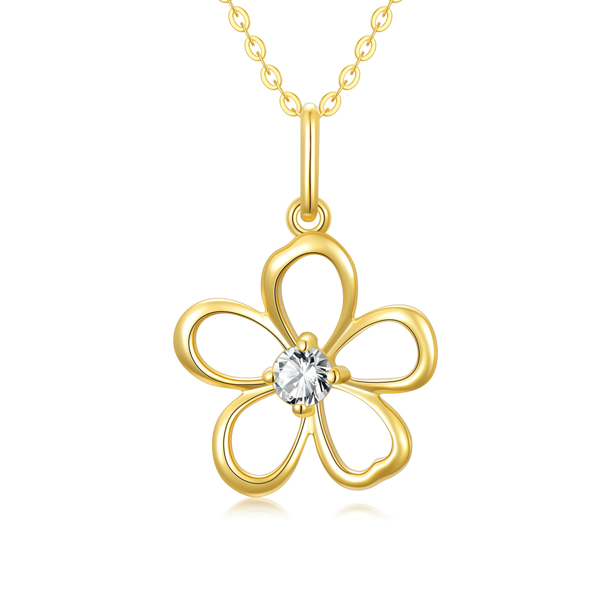 Collier pendentif marguerite en or 14K à zircon cubique de forme circulaire-1