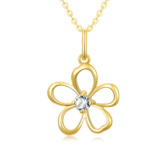 14K Gold Circular Shaped Cubic Zirconia Daisy Pendant Necklace