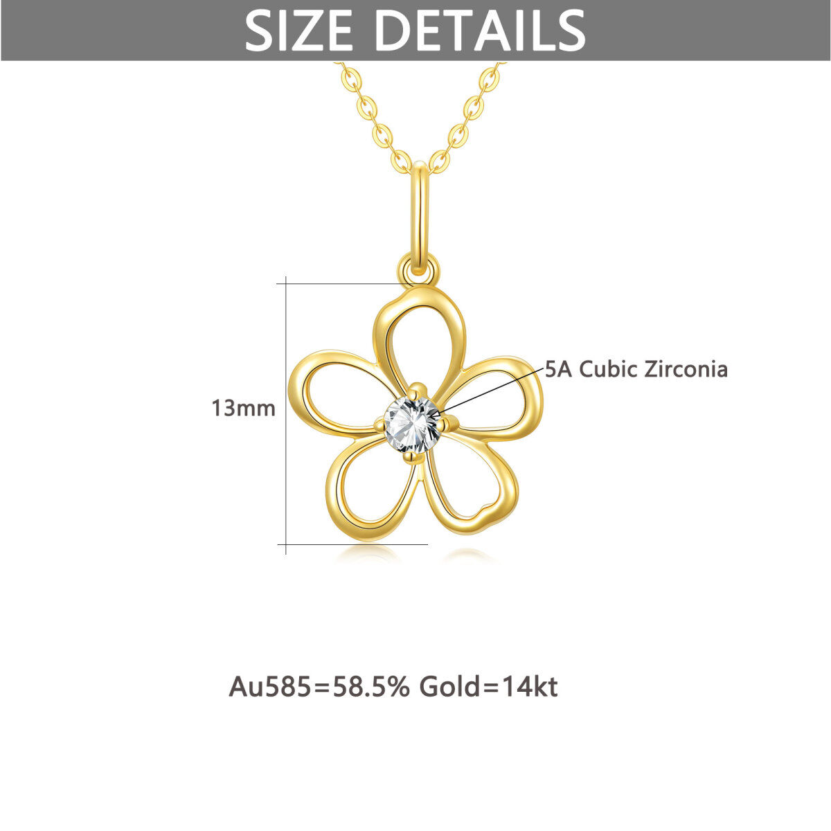 Collier pendentif marguerite en or 14K à zircon cubique de forme circulaire-5