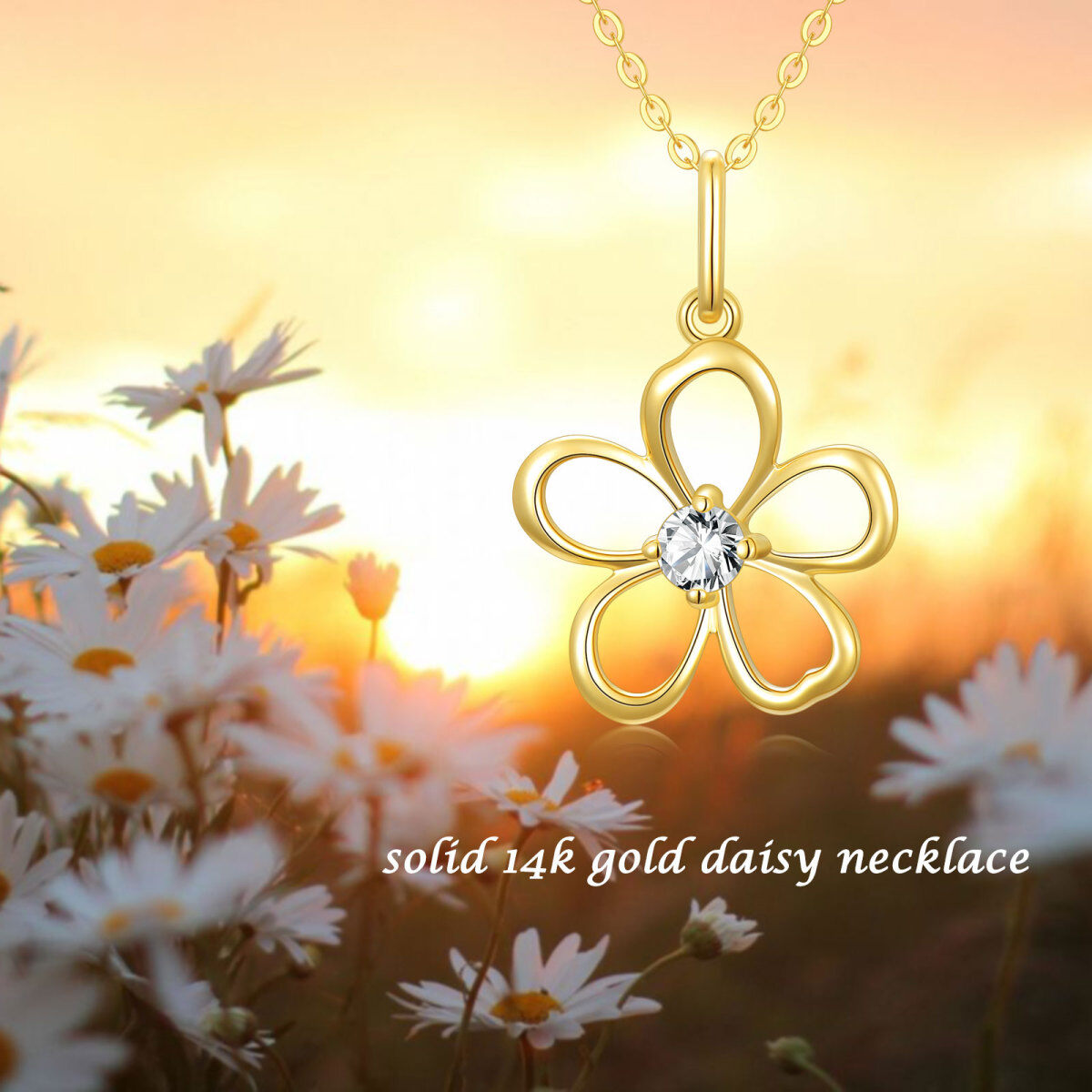 Collier pendentif marguerite en or 14K à zircon cubique de forme circulaire-6