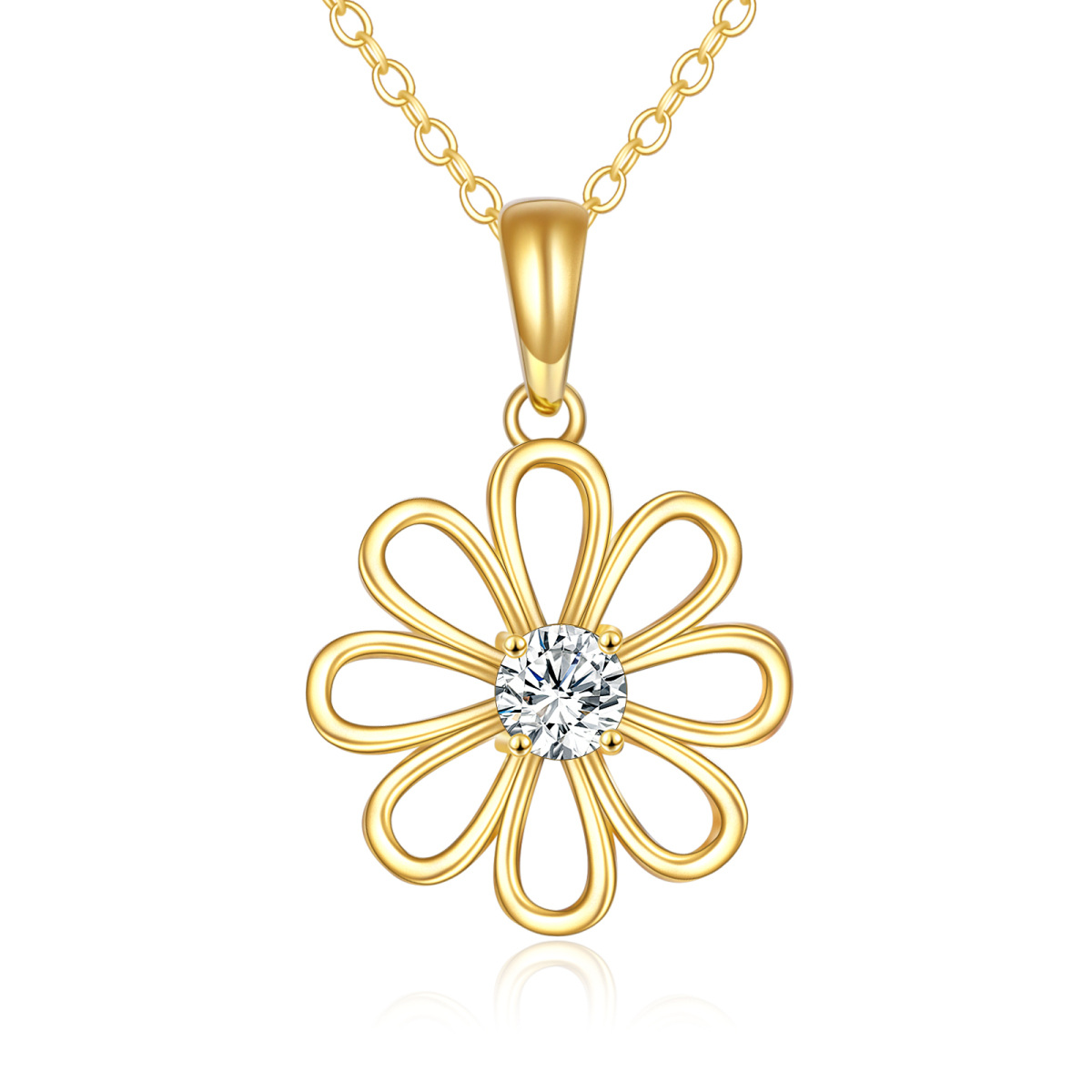 14K Gold Circular Shaped Cubic Zirconia Daisy Pendant Necklace-1