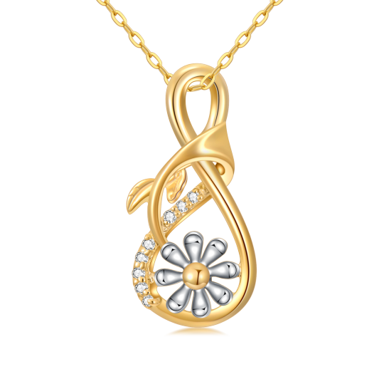 14K Gold Circular Shaped Cubic Zirconia Daisy Pendant Necklace-1