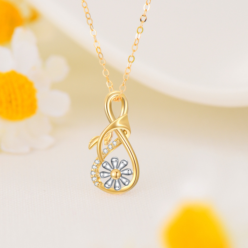 10K Gold Circular Shaped Cubic Zirconia Daisy Pendant Necklace-3