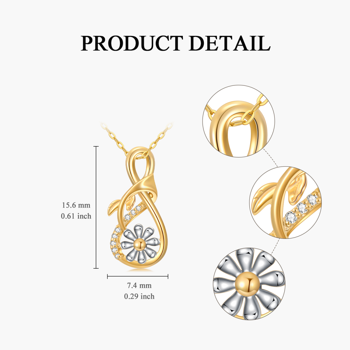 Collier pendentif marguerite en or 14K à zircon cubique de forme circulaire-5