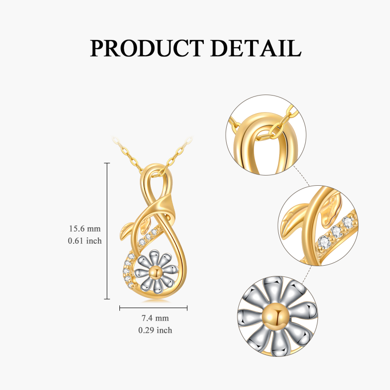 10K Gold Circular Shaped Cubic Zirconia Daisy Pendant Necklace-5