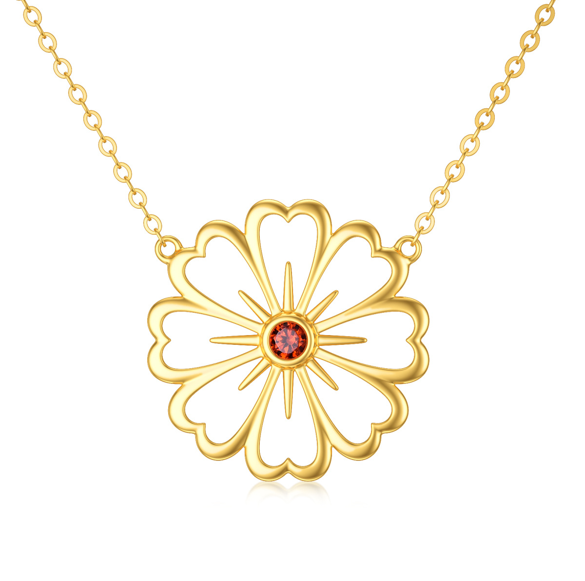 Collier pendentif marguerite en or 14K à zircon cubique de forme circulaire-1