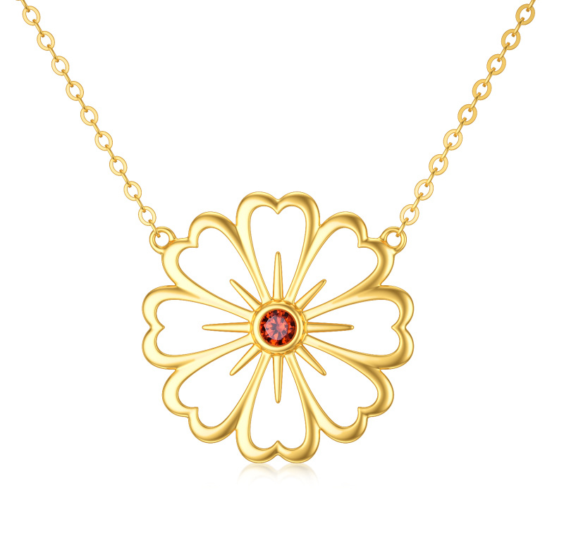 10K Gold Circular Shaped Cubic Zirconia Daisy Pendant Necklace-2