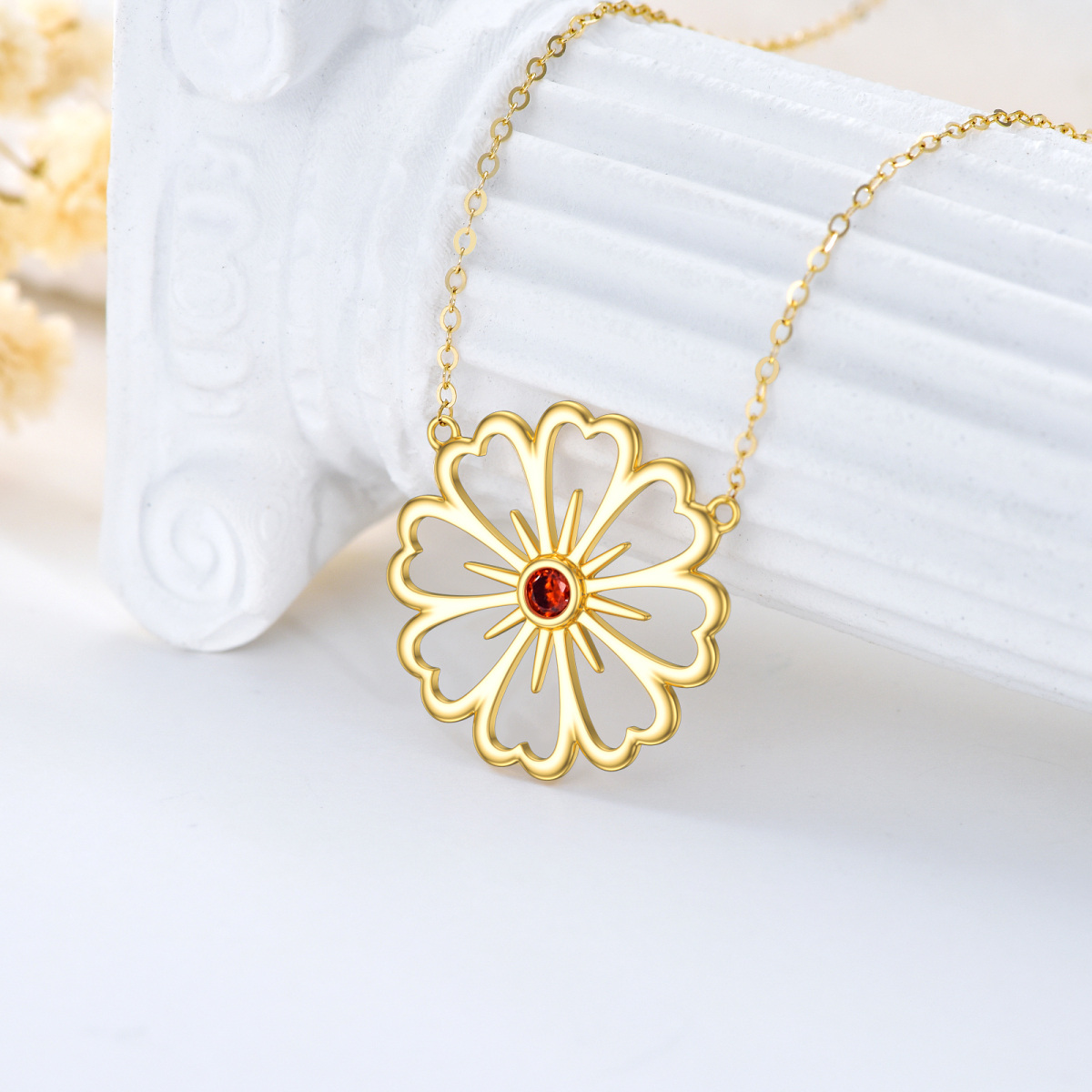 14K Gold Circular Shaped Cubic Zirconia Daisy Pendant Necklace-3