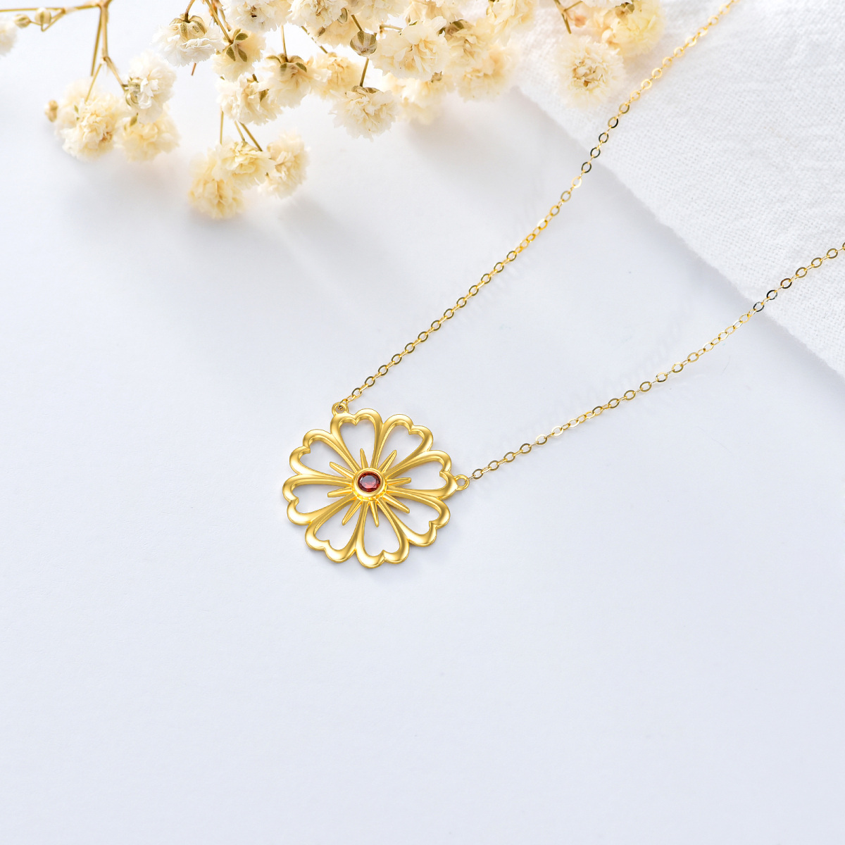 14K Gold Circular Shaped Cubic Zirconia Daisy Pendant Necklace-4