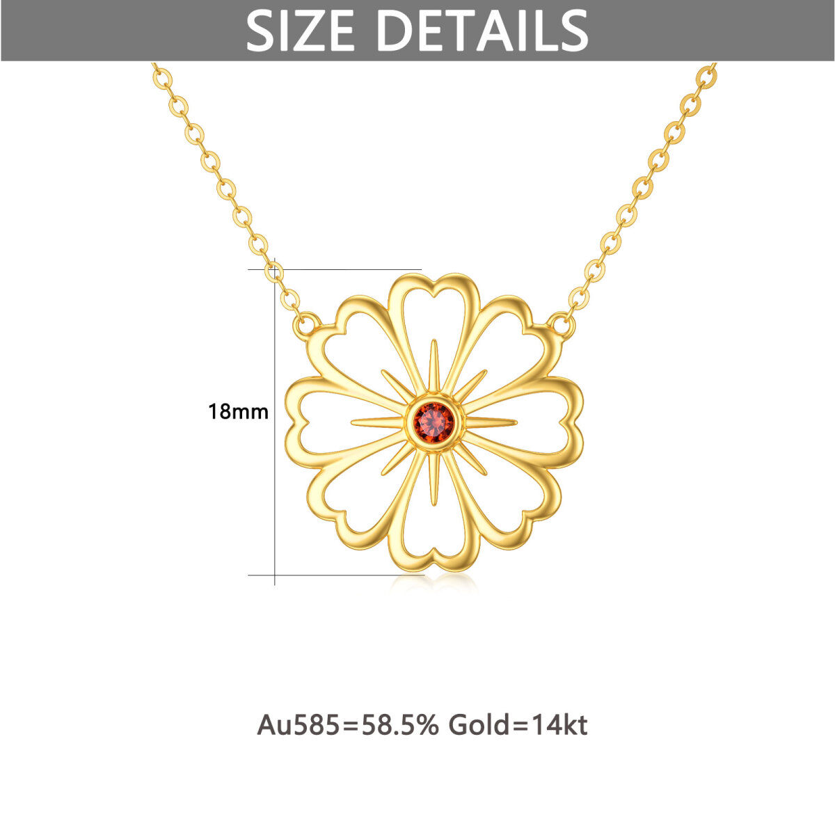 Collier pendentif marguerite en or 14K à zircon cubique de forme circulaire-5