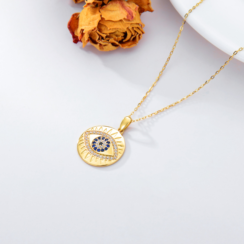 10K Gold Circular Shaped Cubic Zirconia Devil's Eye Pendant Necklace-4
