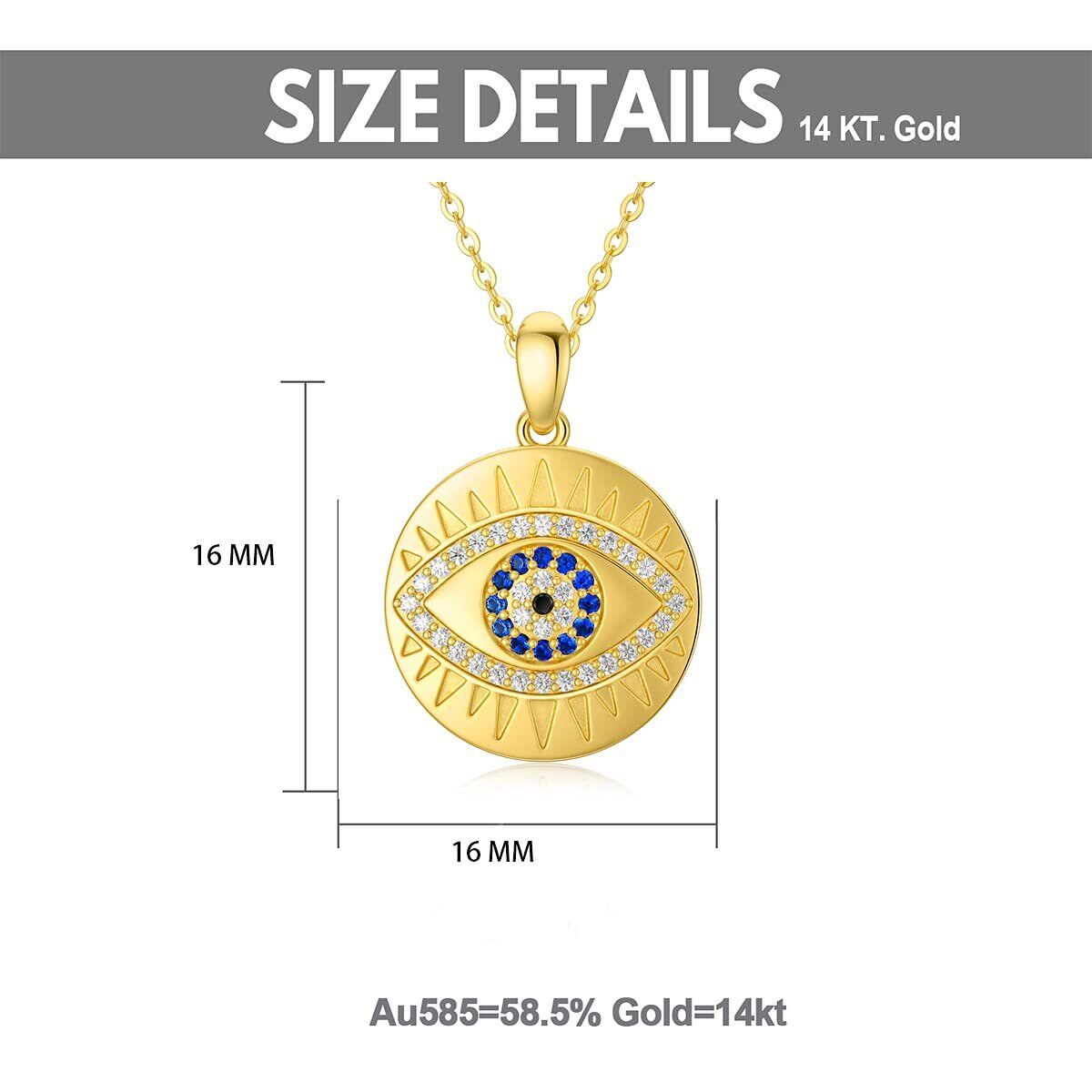 14K Gold Circular Shaped Cubic Zirconia Devil's Eye Pendant Necklace-5