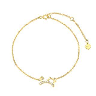 14K Gold Circular Shaped Diamond Cat Pendant Bracelet-1