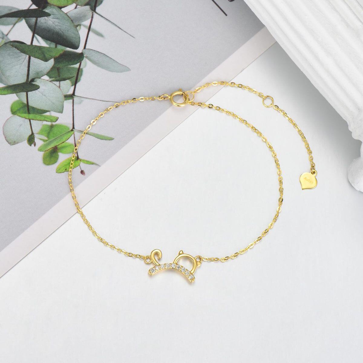 Pulseira em ouro 14K com pingente de diamante em forma de gato-5