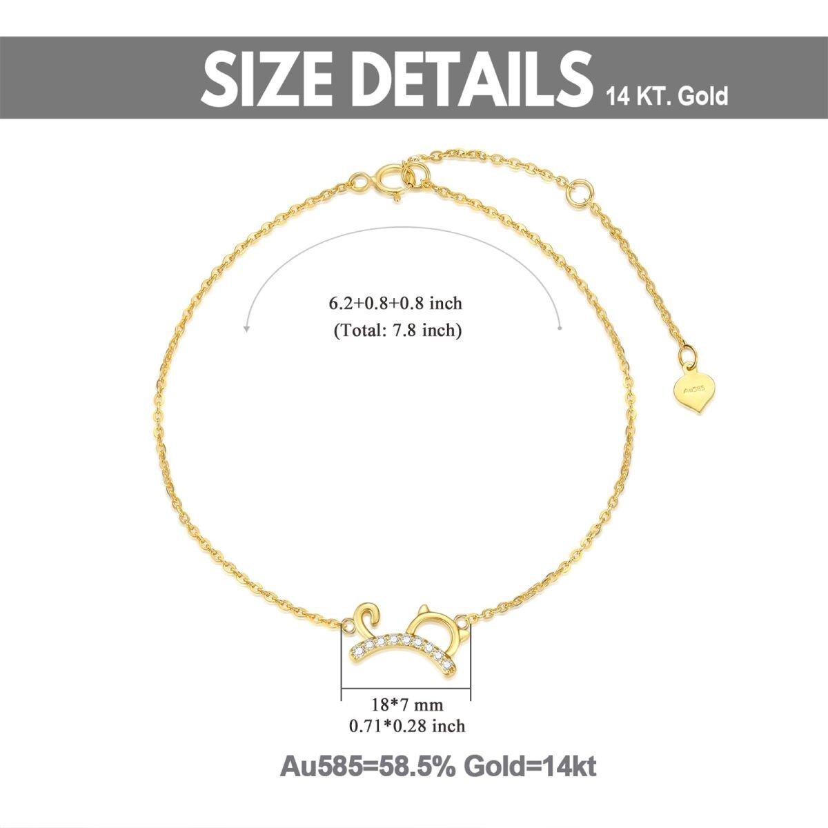 Pulseira em ouro 14K com pingente de diamante em forma de gato-6