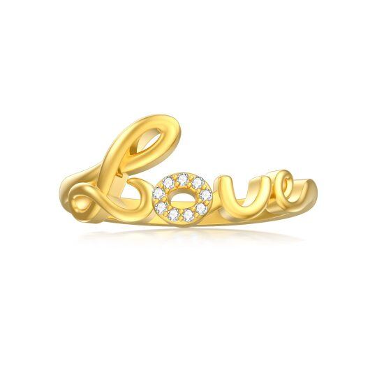 Bague de couple en or 14K avec diamant de forme circulaire et mot gravé