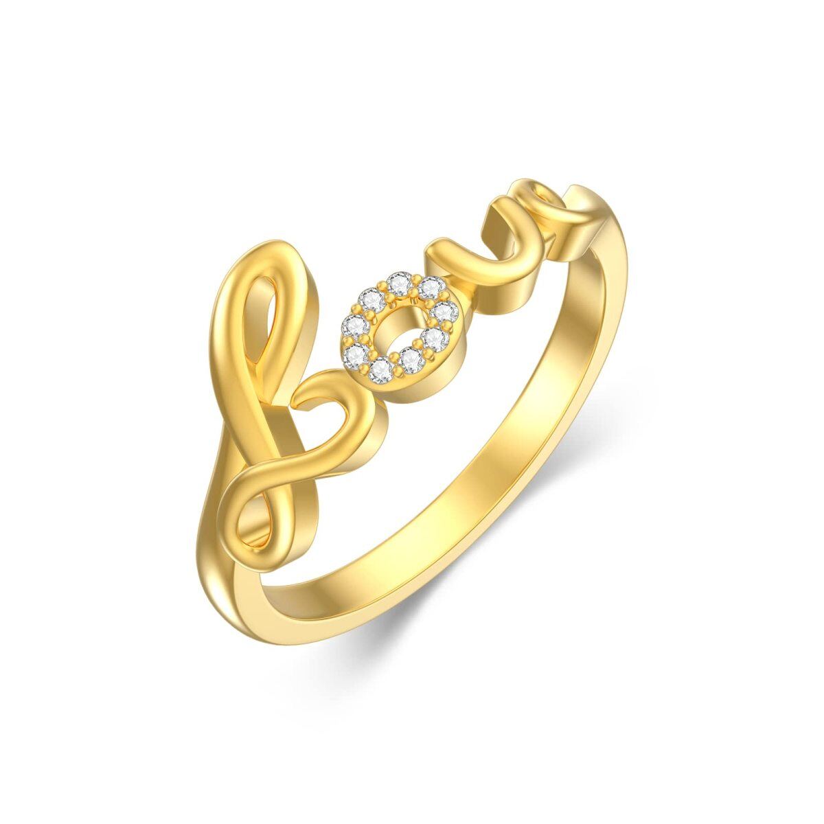 Bague de couple en or 14K avec diamant de forme circulaire et mot gravé-3