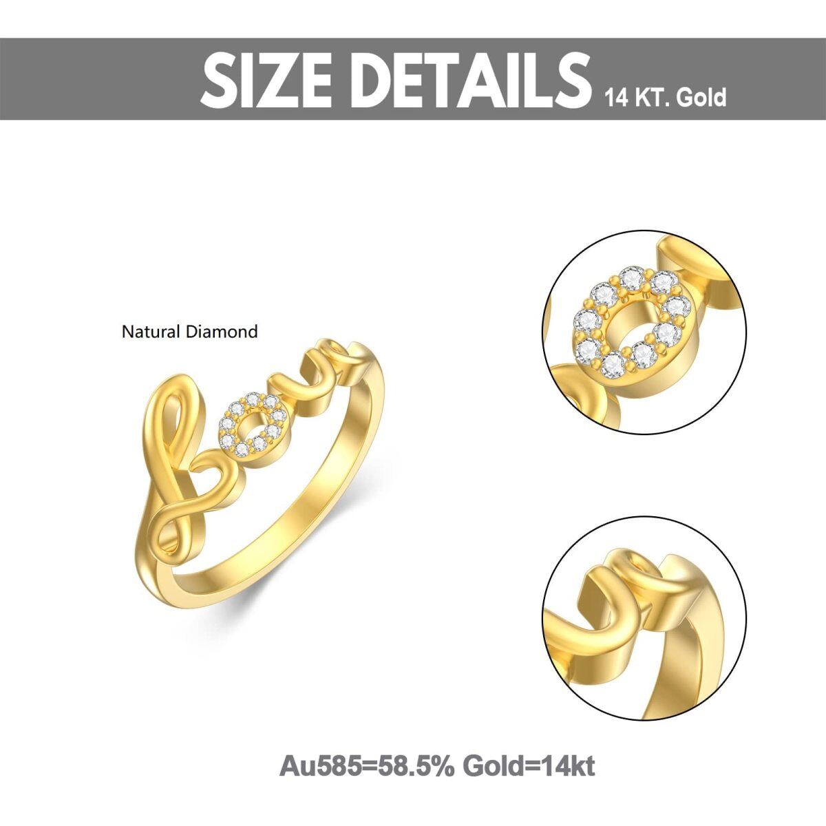 Bague de couple en or 14K avec diamant de forme circulaire et mot gravé-4