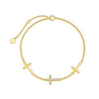 14K Gold Circular Shaped Diamond Cross Single Layer Anklet-35
