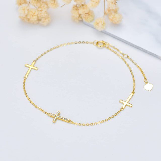 14K Gold Circular Shaped Diamond Cross Single Layer Anklet-4