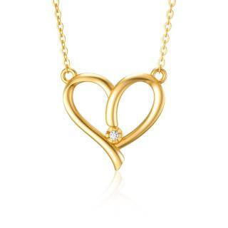 10K Gold Circular Shaped Diamond Heart Pendant Necklace-50