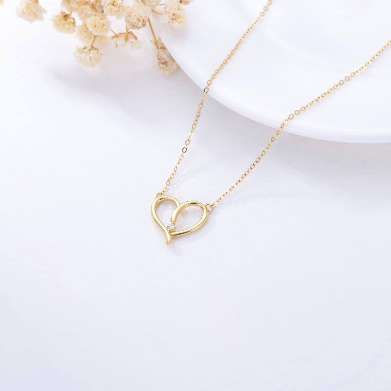 Colares com pingente de coração de diamante natural em ouro 10K para mulheres-4