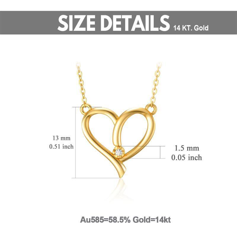 Colares com pingente de coração de diamante natural em ouro 10K para mulheres-5